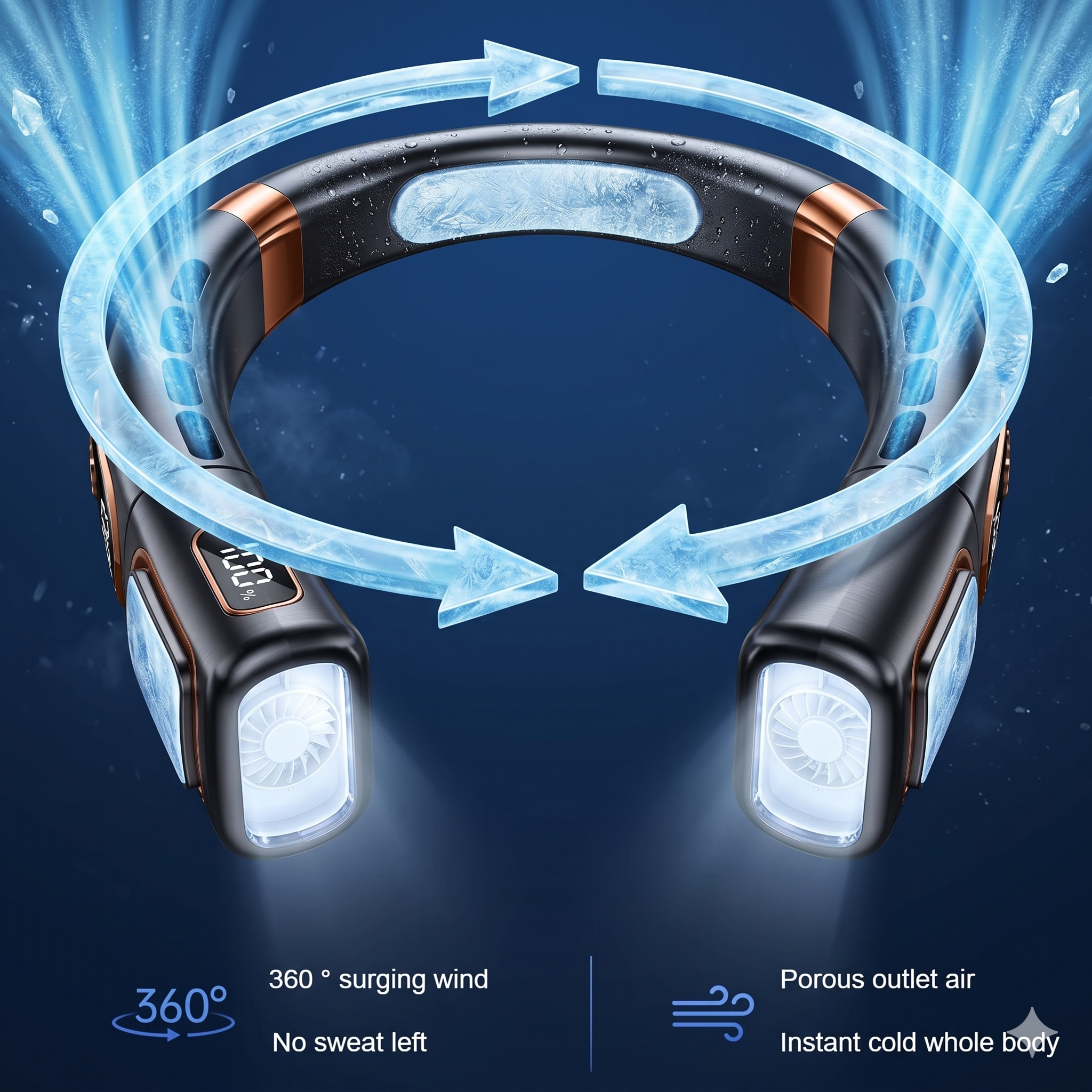rechargeable neck fan with LED light hands free