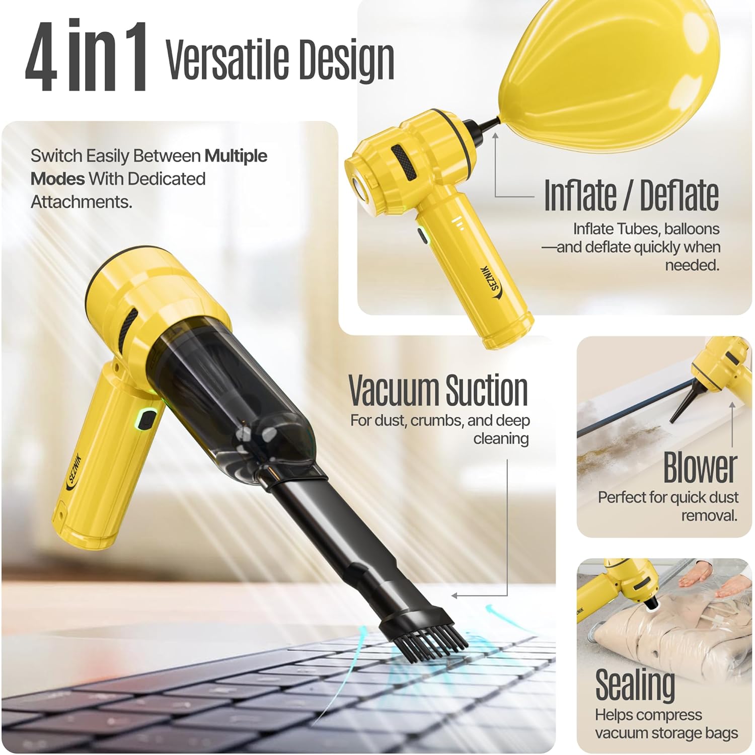 SEZNIK Cordless Vacuum Cleaner for home and car cleaning