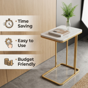 C shaped side table for bed and sofa use