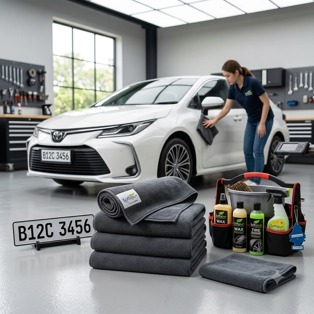 SOFTSPUN premium microfiber cloth for car interior cleaning, dashboard cleaning, polishing, and scratch-free exterior cleaning.