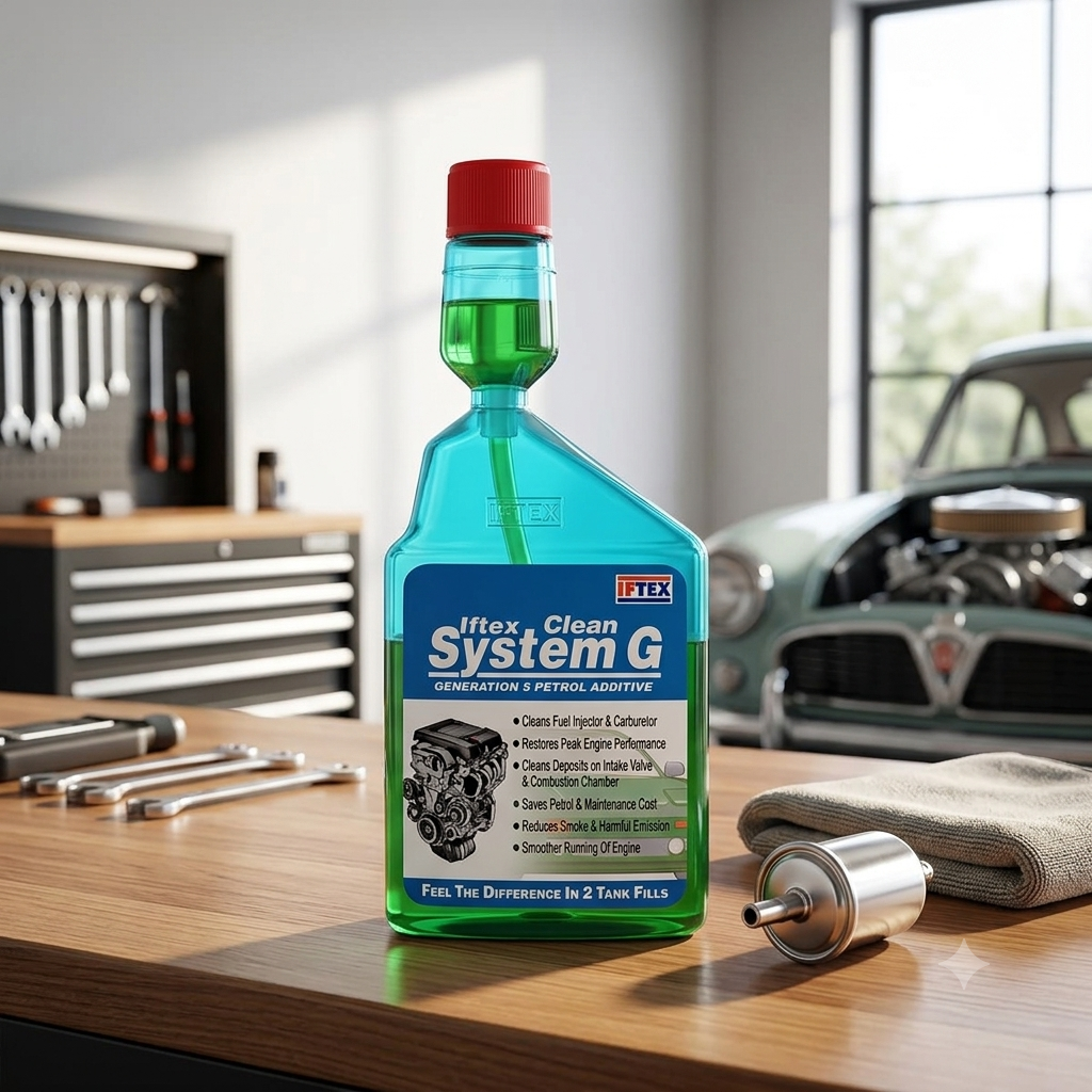 STP fuel injector cleaner bottle for petrol cars helping remove injector deposits and maintain engine performance.
