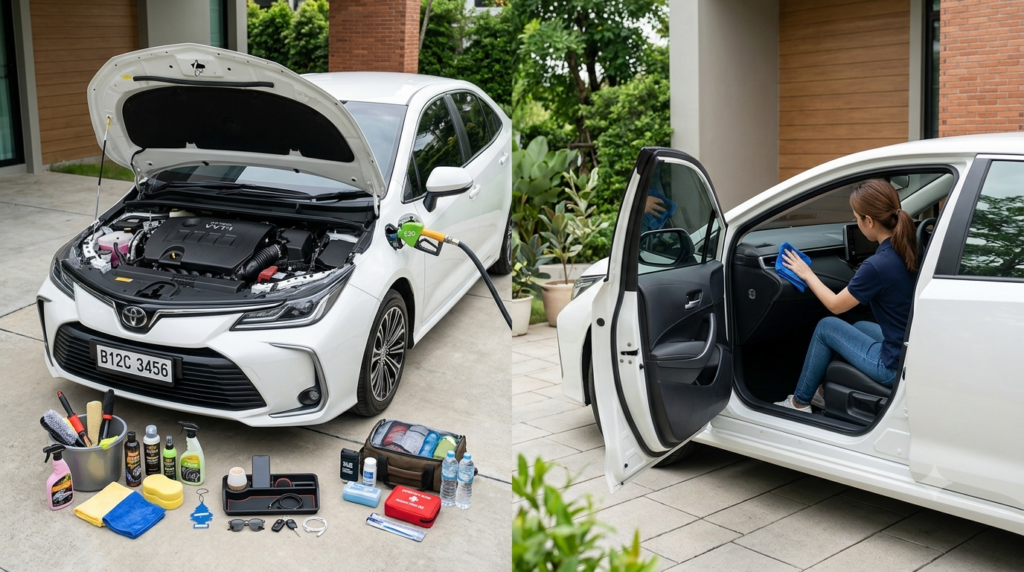 Best car accessories including E20 petrol engine care products, microfiber cloth, car cleaning kit, and interior accessories for petrol cars in India.