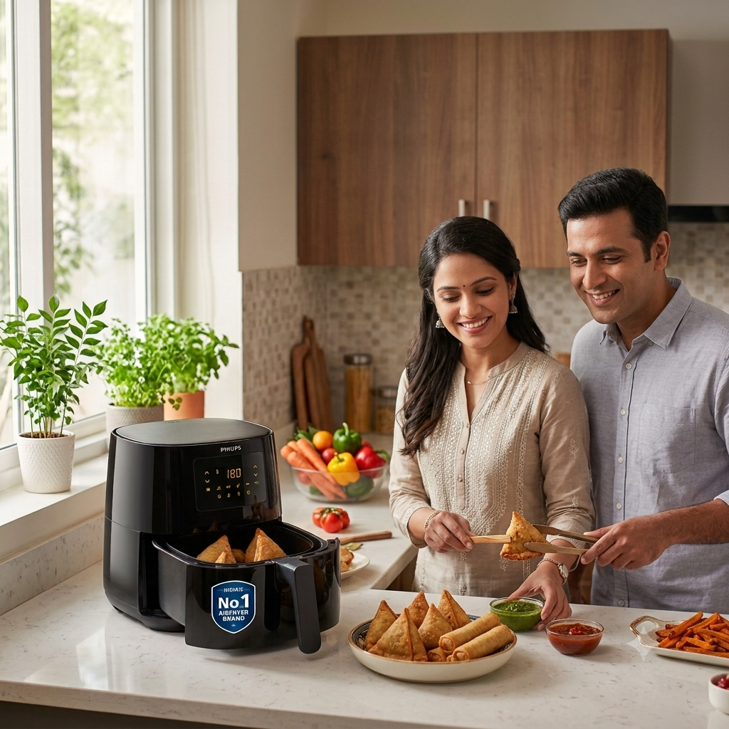 Healthy meals cooked in an air fryer including vegetables, chicken, and crispy fries